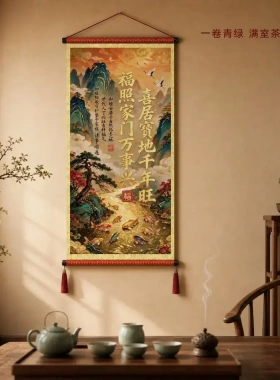 九鱼图喜居宝地千年旺卷轴挂画