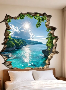 大海3D立体效果墙贴自粘画防水