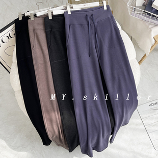 Throw bac款~女窄版桑蚕丝羊毛休闲直筒裤帕梅拉健身运动瑜伽长裤