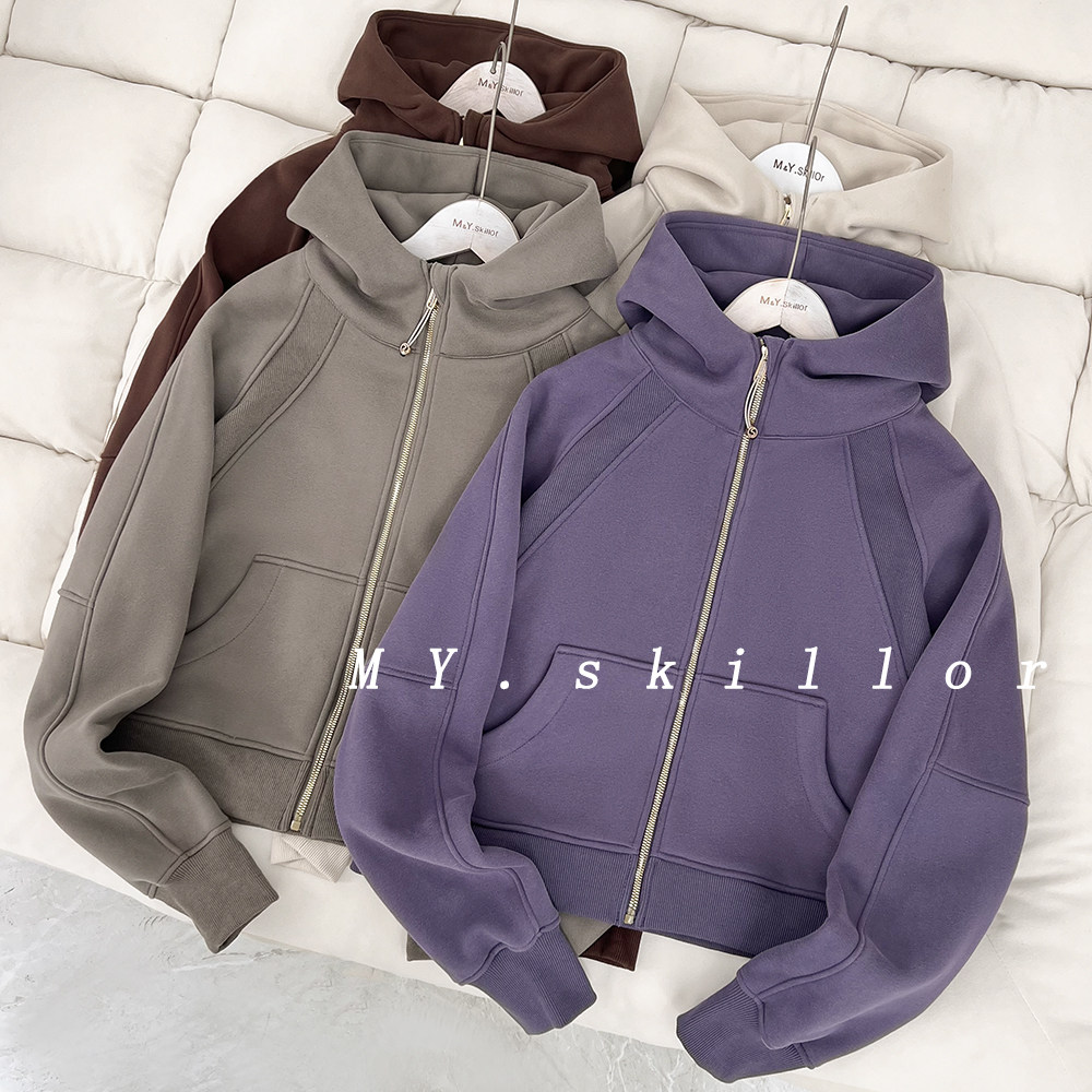 柜上L款Scub女士宽松金拉链连帽衫秋冬加绒保暖休闲运动瑜伽外套