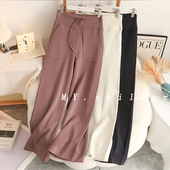 女秋冬休闲运动瑜伽长裤 直筒阔腿裤 铜氨丝高腰抽绳窄版 lulu同款