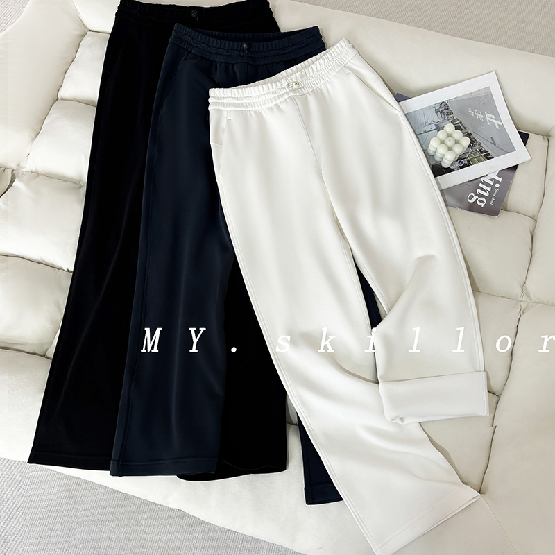 品质版lu同款女士内里拉绒铜氨丝宽松高腰长裤秋冬加厚运动阔腿裤