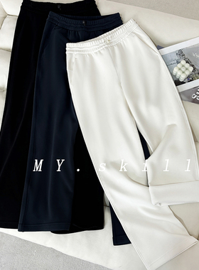 品质版lu同款女士内里拉绒铜氨丝宽松高腰长裤秋冬加厚运动阔腿裤