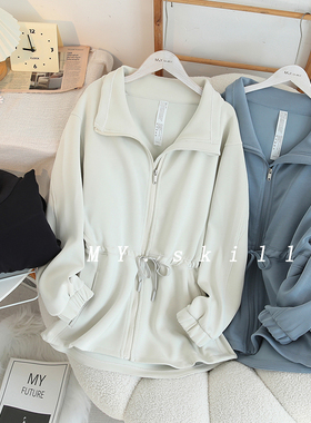 清冷风lu女士腰部抽绳高领风衣外套秋季新款宽松运动休闲瑜伽夹克