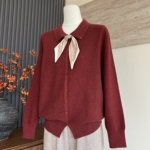 新款妈妈装秋季针织衫上衣围巾领可拆卸小衫中老年女开衫气质毛衣