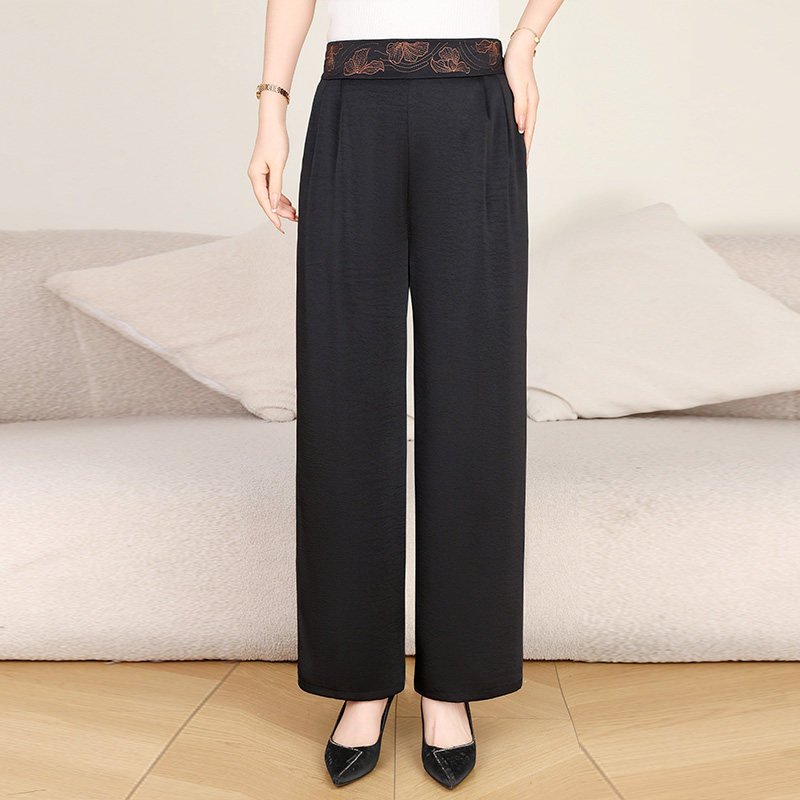 中年母亲女裤夏装妈妈裙裤九分直筒裤垂感仿真丝春夏季阔腿女裤子