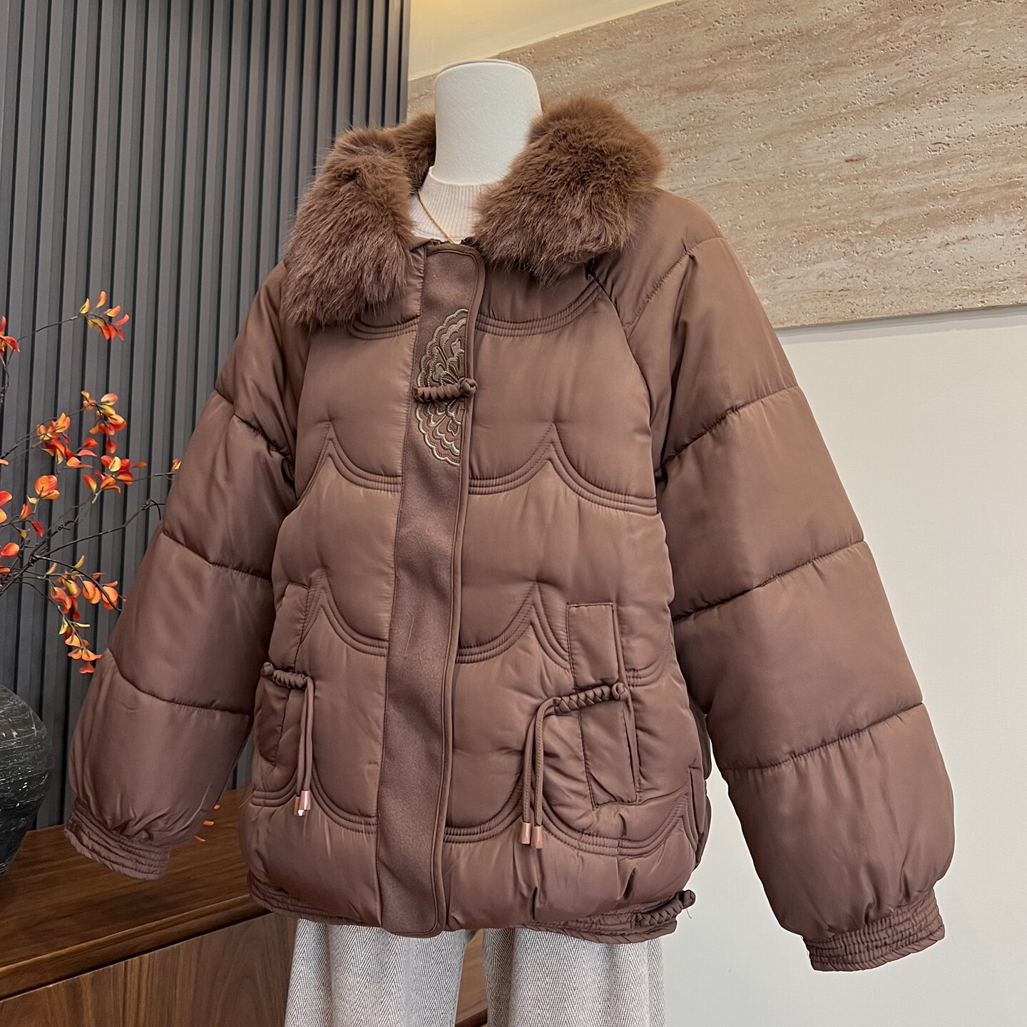 气质新款妈妈装加厚毛领棉服