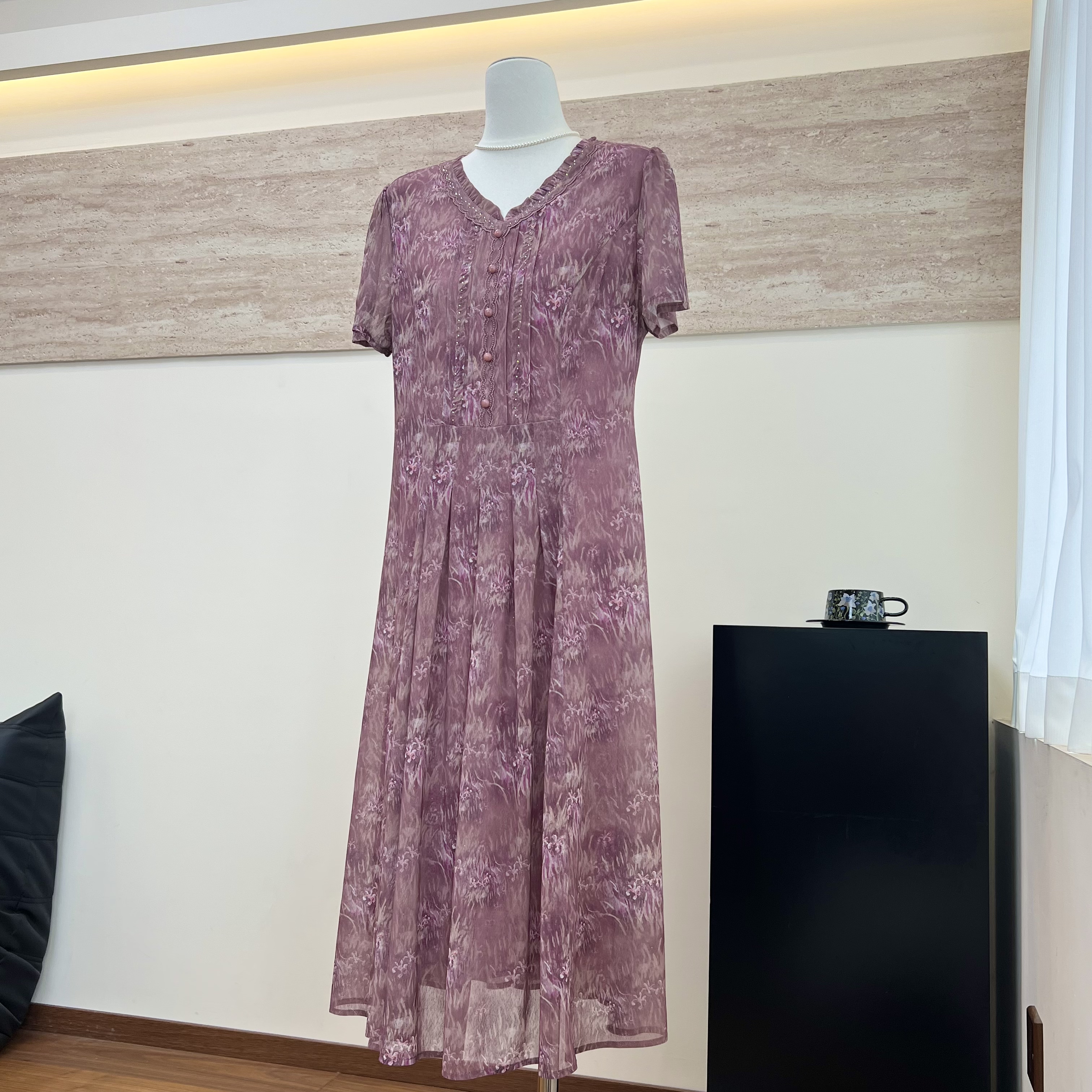 新款妈妈夏季短袖V领上衣连衣裙