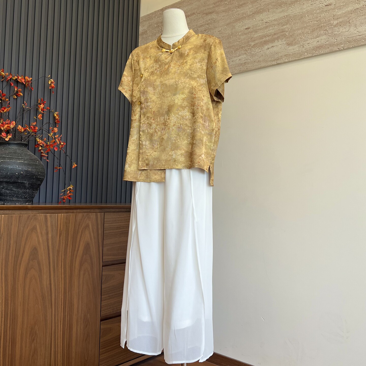 时尚新款妈妈装夏季短袖裤子两件套中老年女士新中式开衫T恤套装