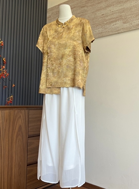 时尚新款妈妈装夏季短袖裤子两件套中老年女士新中式开衫T恤套装