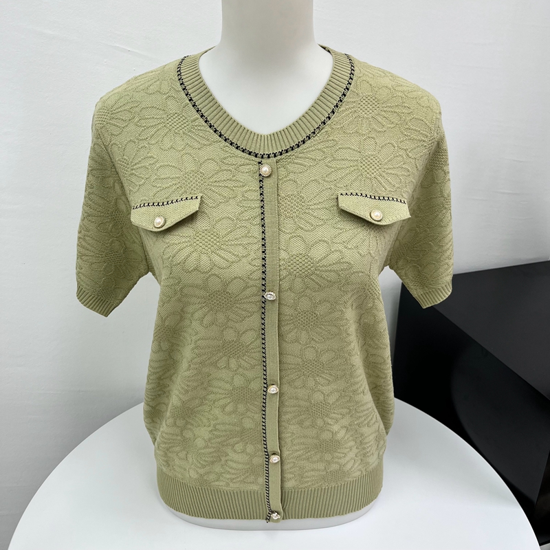 妈妈夏装新款针织薄款短袖T恤中老年人女小香风冰丝夏季上衣小衫