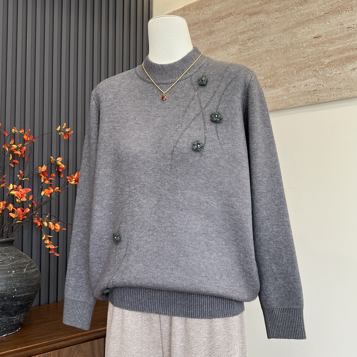 时尚秋冬季妈妈装新款加厚半高领上衣内搭中老年女保暖一体绒毛衣