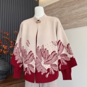 妈妈装 真两件上衣气质花朵中老年女奶奶毛衣套装 新款 秋冬针织开衫