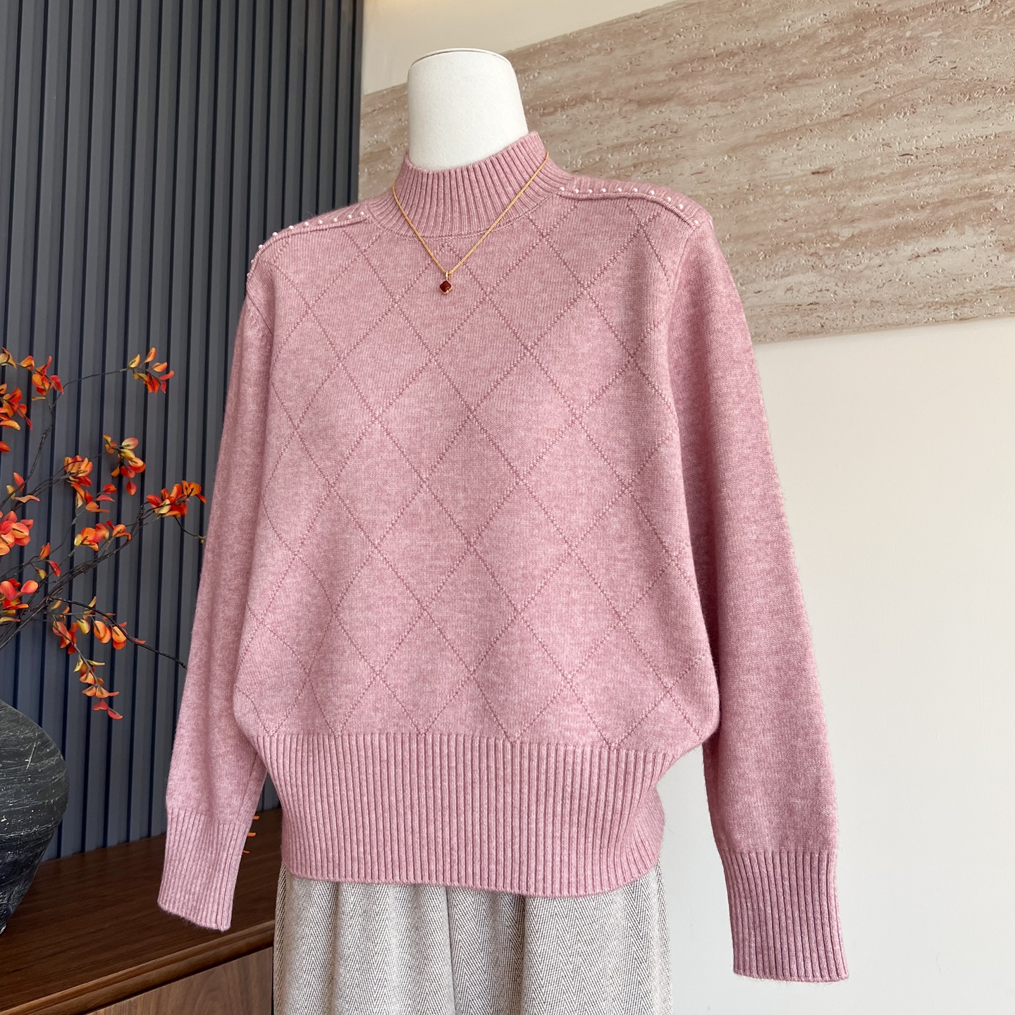 妈妈装秋冬季针织中领内搭上衣