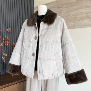 时尚新款妈妈装冬季厚款翻领气质开衫棉衣中老年女士保暖棉服外套