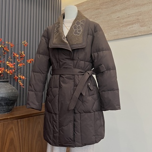 时尚新款妈妈装冬季中长款白鸭绒腰带中老年女羽绒服保暖气质外套