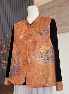 新中式新款秋季妈妈装长袖内搭上衣国风马甲真两件中老年女春套装