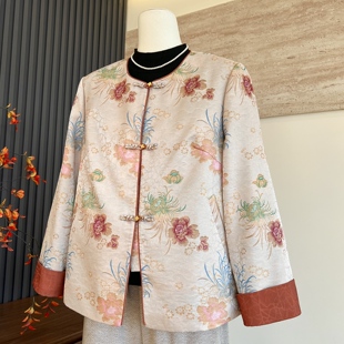 时尚洋气新款妈妈装春秋季圆领长袖开衫中老年女士新中式百搭外套