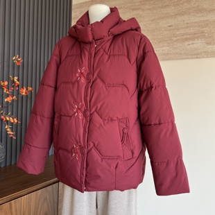 时尚新款妈妈装连帽加厚拉链绣花棉衣中老年女冬保暖保暖棉服外套