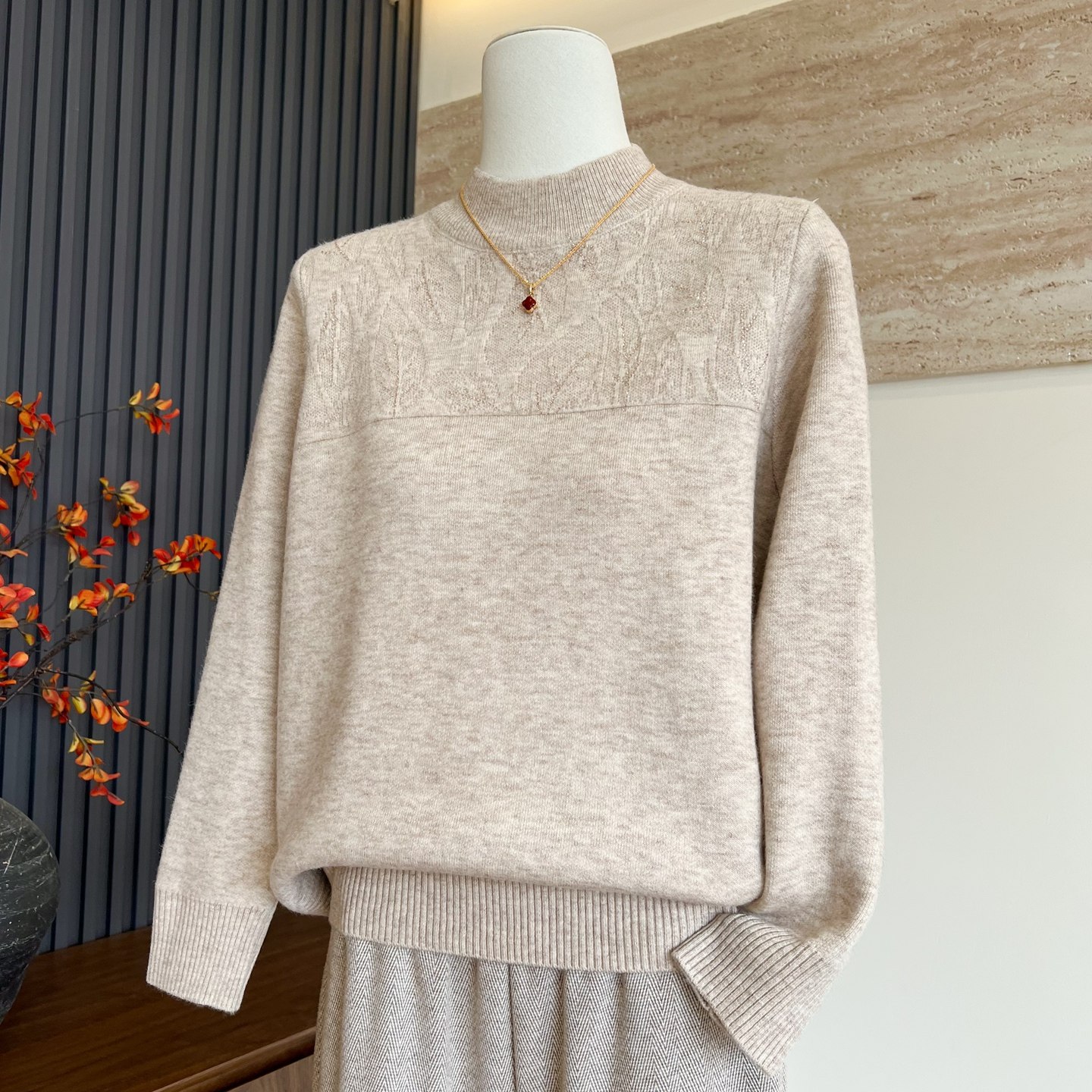 洋气秋冬季妈妈加厚中领上衣内搭