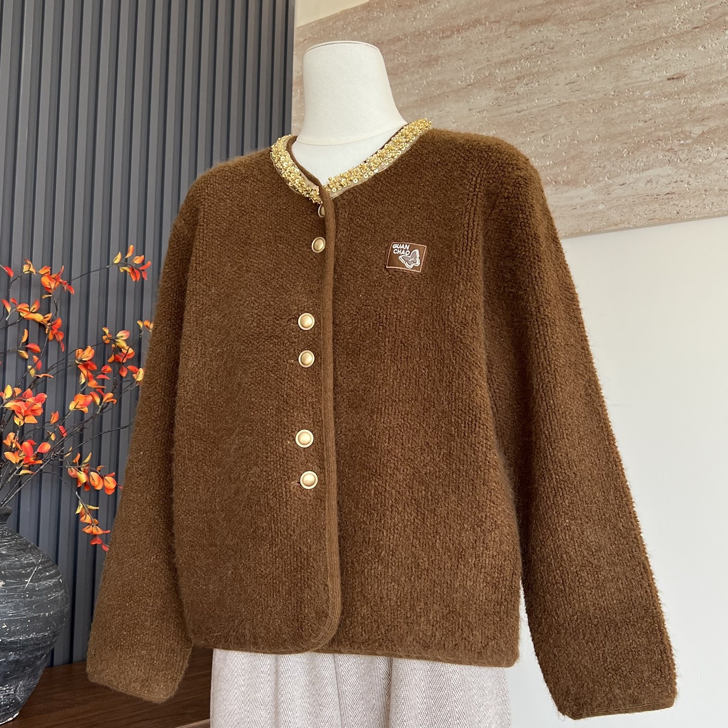 新款妈妈装秋冬季毛绒上衣针织开