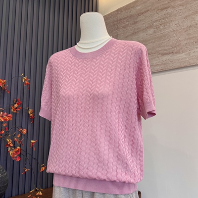 妈妈圆领百搭夏季莱赛尔天丝短袖