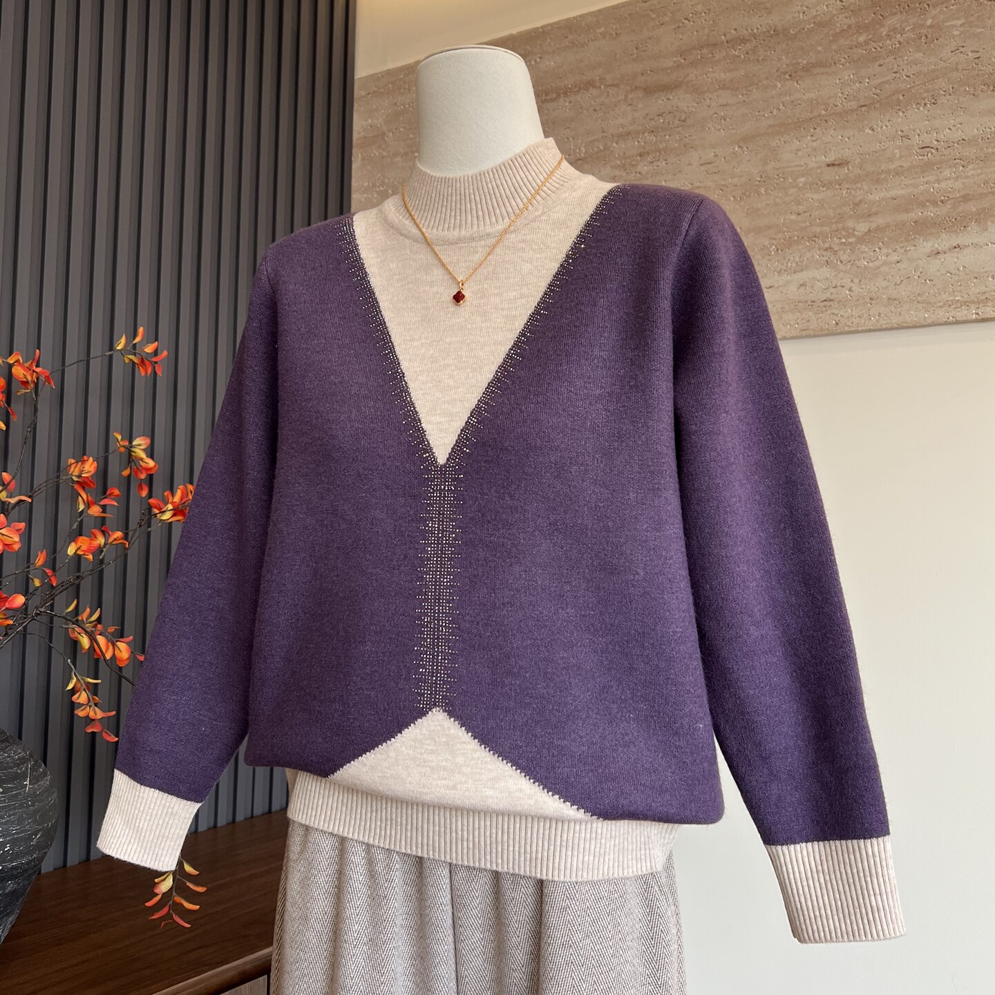 妈妈装针织中领加厚打底上衣