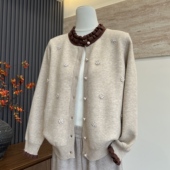 针织开衫 冬季 加厚纽扣中老年女一体绒毛衣保暖外套 洋气妈妈装 时尚