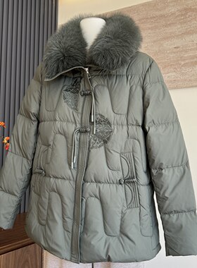 妈妈装冬季毛领羽绒服拉链开衫