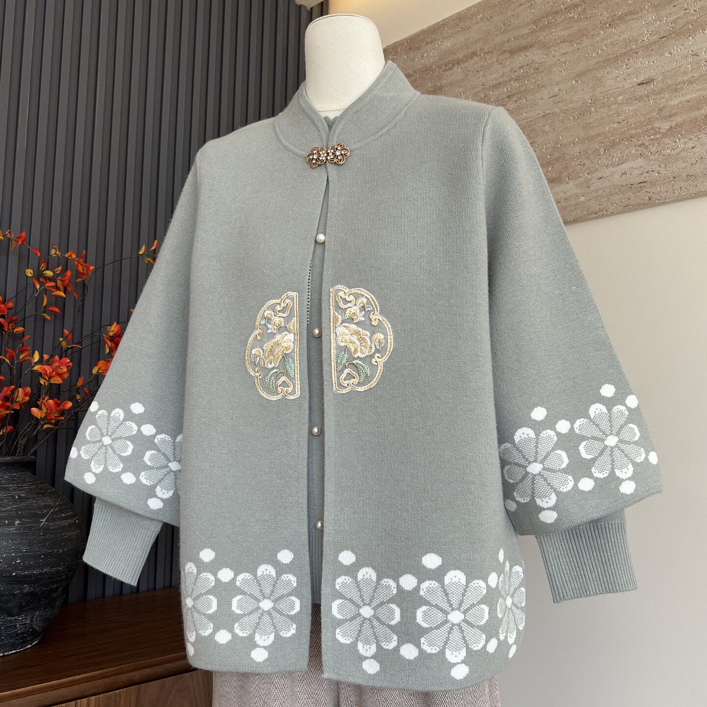 中年妈妈装国风针织加绒内搭冬季套装气质显瘦中老年女保暖两件套