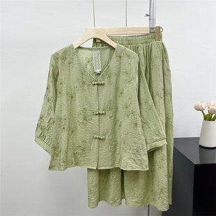 妈妈夏装洋气七分袖衬衫半身裙子两件套中老年女装新中式气质套装