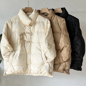 羽绒服女冬季新款妈妈装时尚加厚短款面包服冬装白鸭绒保暧外套款