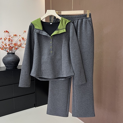 妈妈装春款连帽卫衣上下套装