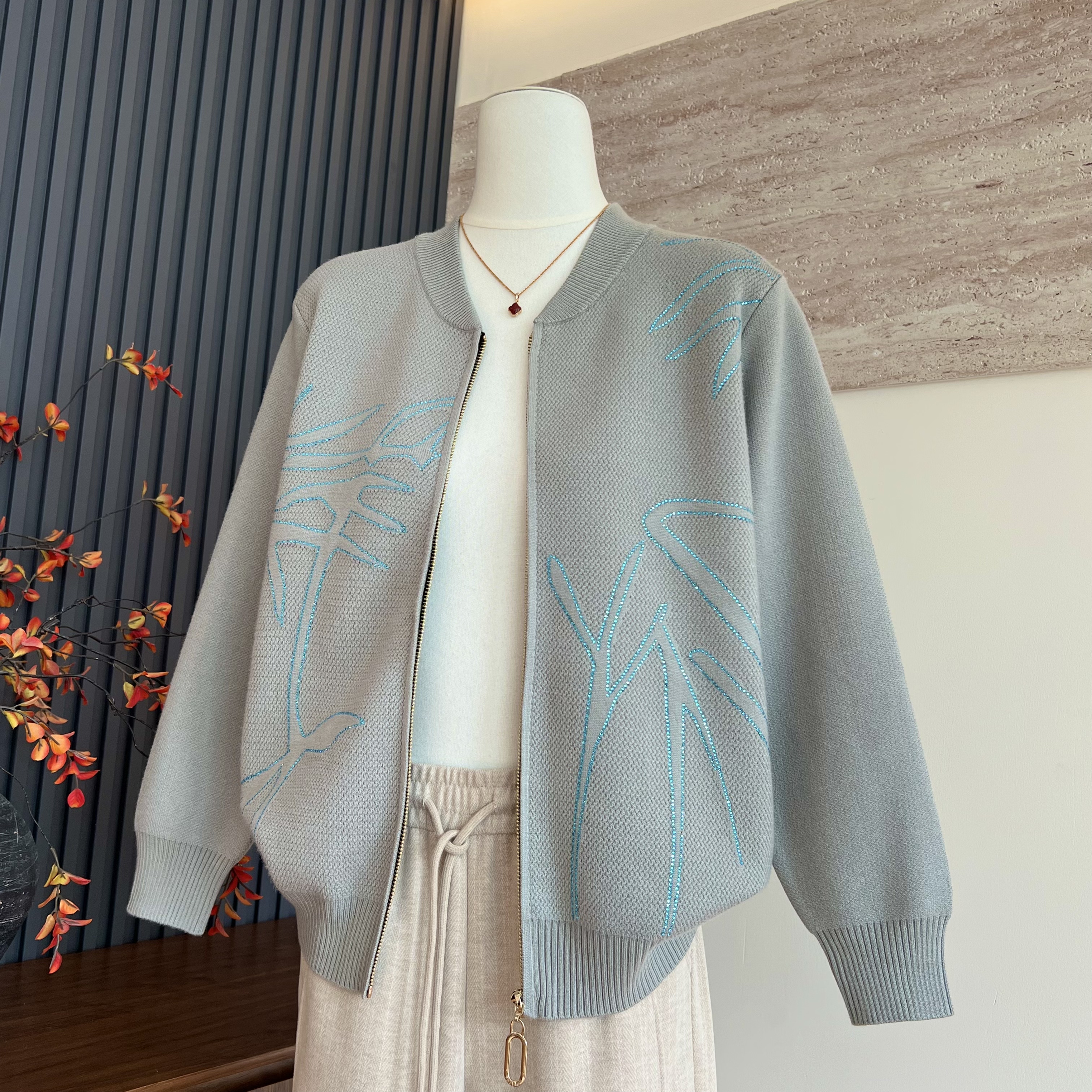 妈妈装秋季针织棒球服拉链开衫