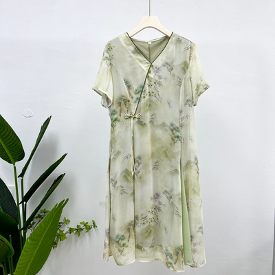 中老年女装夏装短袖国风连衣裙