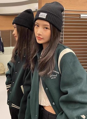 新版韩国小众 MARIT*E 车静媛jennie同款毛呢拼接棒球棉服外套