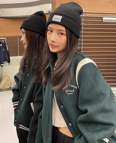 新版韩国小众 MARIT*E 车静媛jennie同款毛呢拼接棒球棉服外套