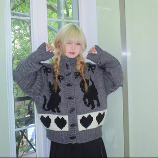 韩国小众 24秋季新款 王霏霏同款 复古宽松针织衫毛衣外套