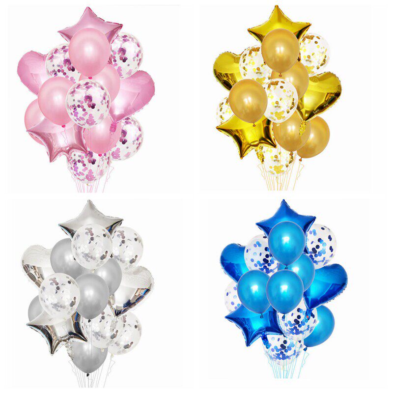 圣诞元旦节18寸五角星心形铝箔生日派对婚礼装饰金色亮片气球