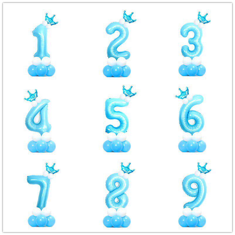 六一儿童节32寸浅蓝色数字立柱女孩男孩生日装饰节日布置铝膜气球
