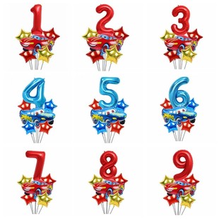 卡通麦昆车红色蓝色五角星组合大数字气球男孩生日会布置装饰用品