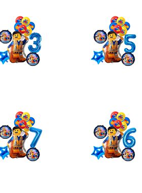 积木玩具主题生日生日气球男孩5周岁场景布置蓝色数字铝膜圆汽球