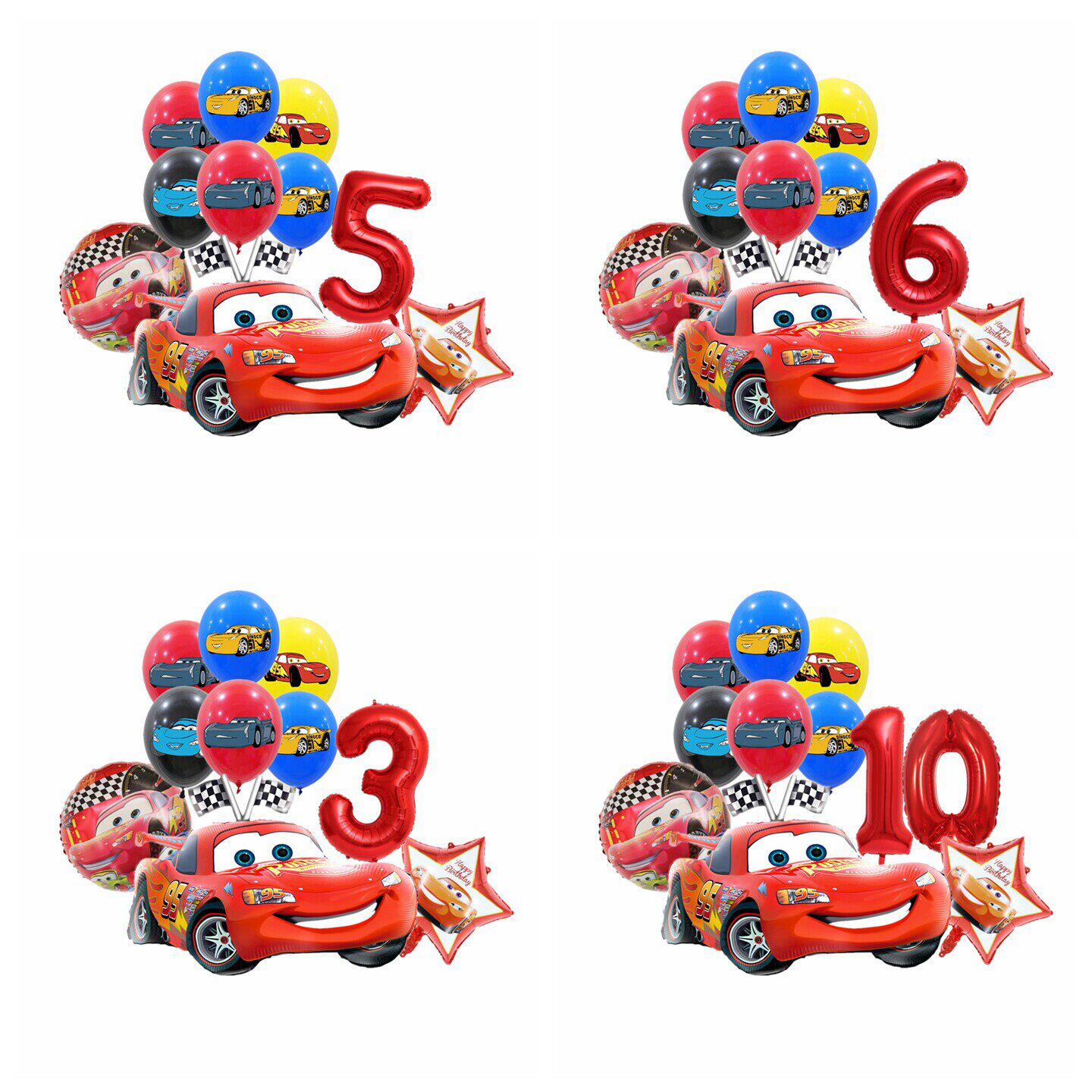 麦昆车赛车主题生日布置红色大数字气球套装男孩5周岁宴汽车汽球
