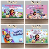 Dollhouse盖比娃娃屋主题儿童生日会布置背景布宝宝3周岁海报定制