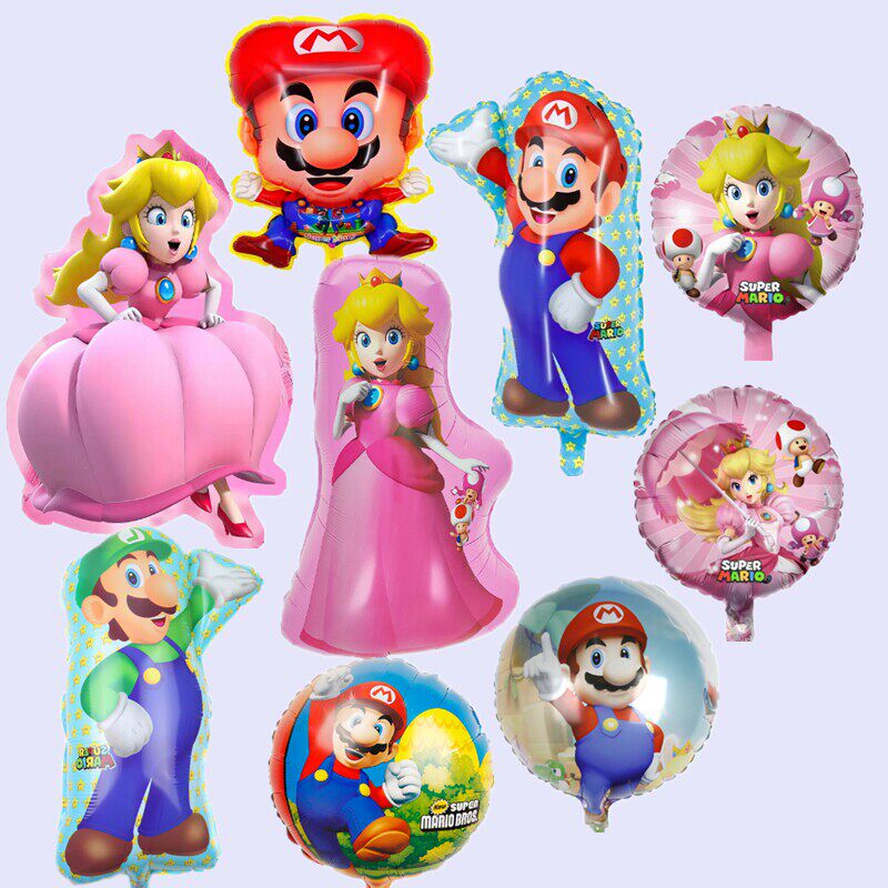 卡通马里奥游戏主题铝膜气球桃子公主生日派对装饰粉色圆气球可爱