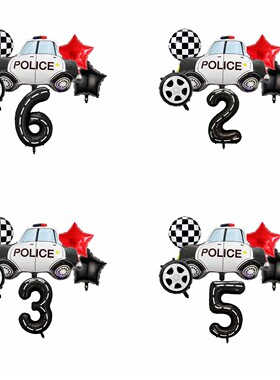 警车卡通铝膜气球汽车圆形轮胎球