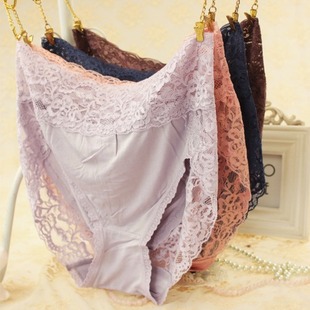 包邮 纯棉莫代尔蕾丝高腰无性感痕平角裤 女士中腰内裤 大码 女 4条