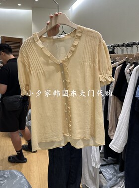 一件包邮 小夕韩国东大门代购GILLI 26夏季新品女装系扣衬衫 T恤