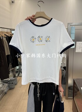 一件包邮 小夕韩国东大门代购LTMS 26夏女装印花撞色圆领短袖T恤