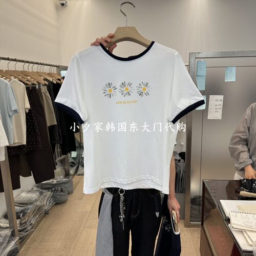 一件包邮 小夕韩国东大门代购LTMS 26夏女装印花撞色圆领短袖T恤